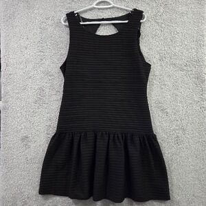 Bisou Bisou Michele Bohbot Skater Dress Women 16 Black Ribbed Cutout Drop Waist
